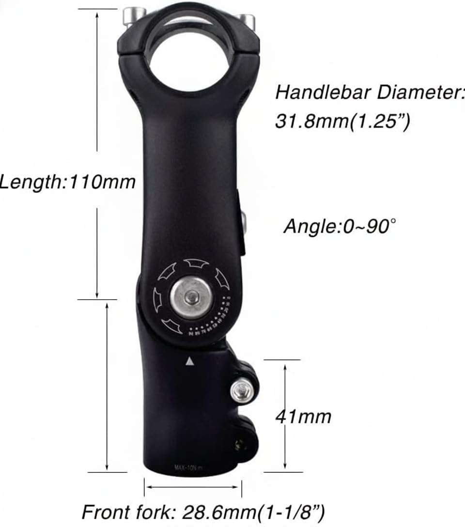KASTWAVE Adjustable Bike Stem for 31.8mm(1.25") Handlebar, 0~90 Degree 90mm 110mm, Suitable for BMX Most of Mountain Bike Road Bike 3