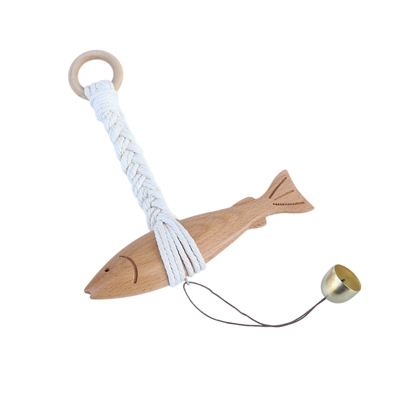 Wooden Fish Pendant Doorbell Hanging Chimes Ornament with Bells Front Door Bells for Home Decors and Artistics Touch Wooden Fish Pendant