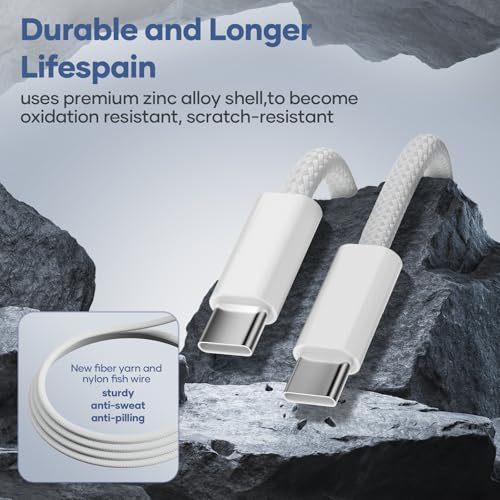 USB C Kabel 2Pack 1.8M USB C Ladekabel 60W Geflecht Schnellladekabel (weiß) – Ansicht 5