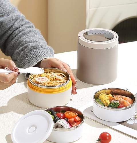 Image of House of Quirk 304 Stainless Steel Lunch Box - 900ml Three-Layer Portable Bento Box with Lid for Office Workers & Students (Oatmeal)