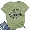 Hippie-Soul-T-Shirt-Womens-Graphic-Tee-Vintage-Shirt-Hippy-Gifts-Tops-Short-Sleeve-Clothing BLANCHES Women Summer Tops 2023 Vintage Graphic Tee Hippy Soul Tops Crew Neck Short Sleeve Casual Tees Green