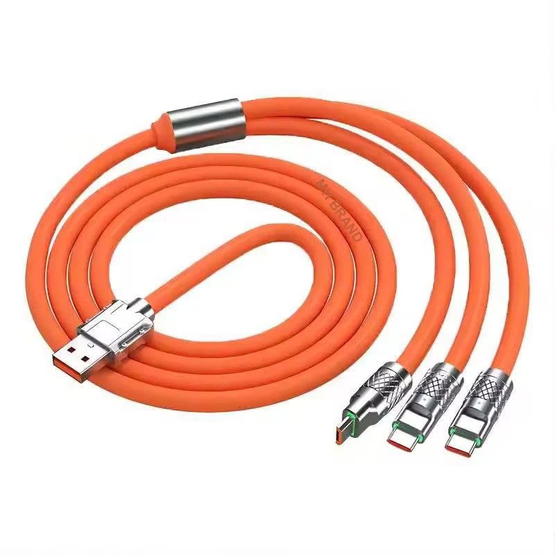 3 in 1 Multi Fast Charging Cable - 3A Nylon Braided Cable with iPhone, iPad, Samsung Galaxy, OnePlus, Mi, Oppo, Vivo, iQOO, Xiaomi, Car, Lightning, Micro USB, Type C Devices (ORANGE) (B0D2V3X72X) Amazon Price History, Amazon Price Tracker