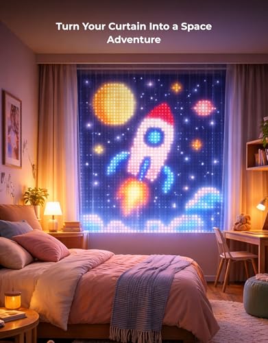 Image of Apex Curtain Light 2x2M Smart LED Curtain Lights with App Control, Music Sync, DIY Photo Display, 400 LEDs, Pixel Display, RGB Decorative Lights for Bedroom, Party, Festival & Gaming