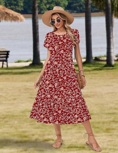 Image of Zeagoo Women Summer Midi A Line Dress Short Sleeve Casual Flowy Tiered Beach Long Sundress with Pockets 2026 Vacation Travel