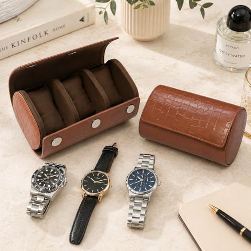 Image of essart Luxury Watch Storage Case - Premium Leather Organizer Box for Exclusive Timepieces, Elegant Display & Protection for Collectors (WR-1013-Croco-Tan)