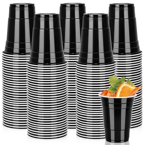 Pineburg Black Plastic Cups 16oz, 100 Pack Disposable Party Cups for Birthday Parties, Graduation...