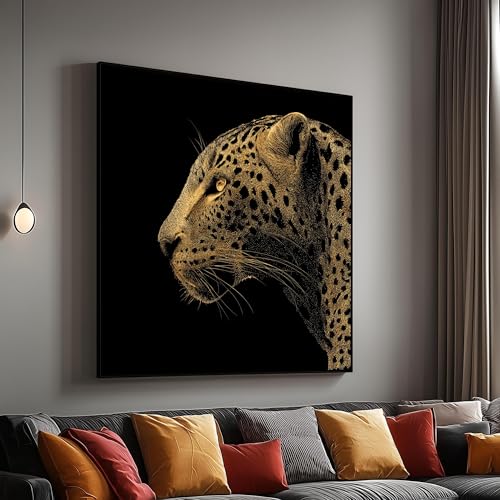 Illustration animalière dorée léopard toile 80x80 cm
