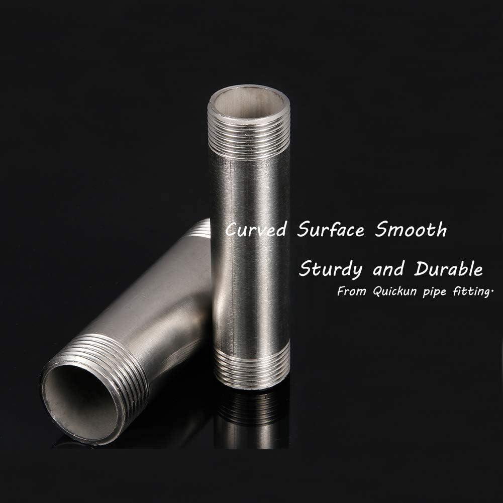 Quickun 304 Stainless Steel Pipe Fitting, 1/4" NPT x 1/4" NPT Male Malleable Nipple Cast Pipe 12" Length