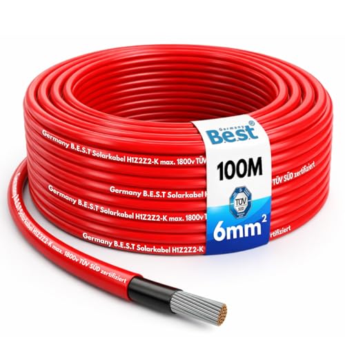 Solarkabel Solarleitung 6mm reines Kupferkabel H1Z2Z2-K 100m PV Rot