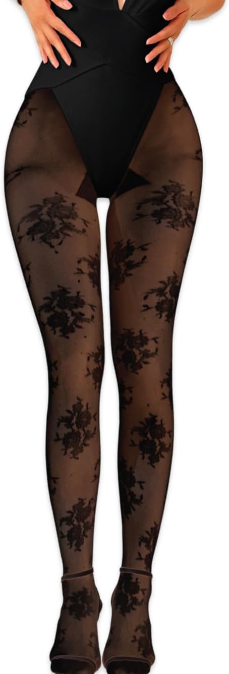 ShawGobow Lace Tights With Designs, Mesh Floral Pattern Stockings Size 0-8