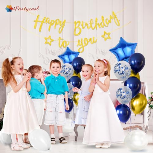 50% Off iPartycool Navy Blue Gold Birthday Decorations with Banner
