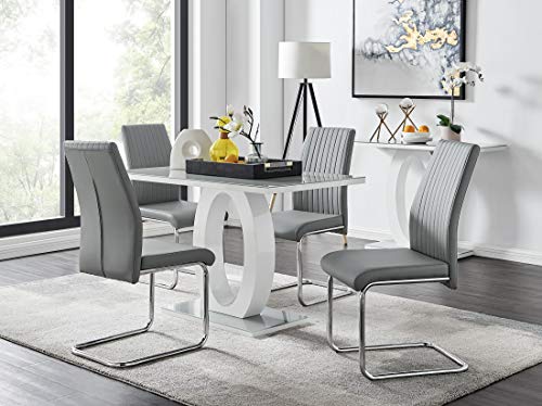 Image of Furniturebox UK Giovani Modern Stylish Grey/White High Gloss Glass Dining Table and 4 Faux-Leather Modern Lorenzo Dining Chairs Set (Dining Table + 4 Elephant Grey Lorenzo Chairs)