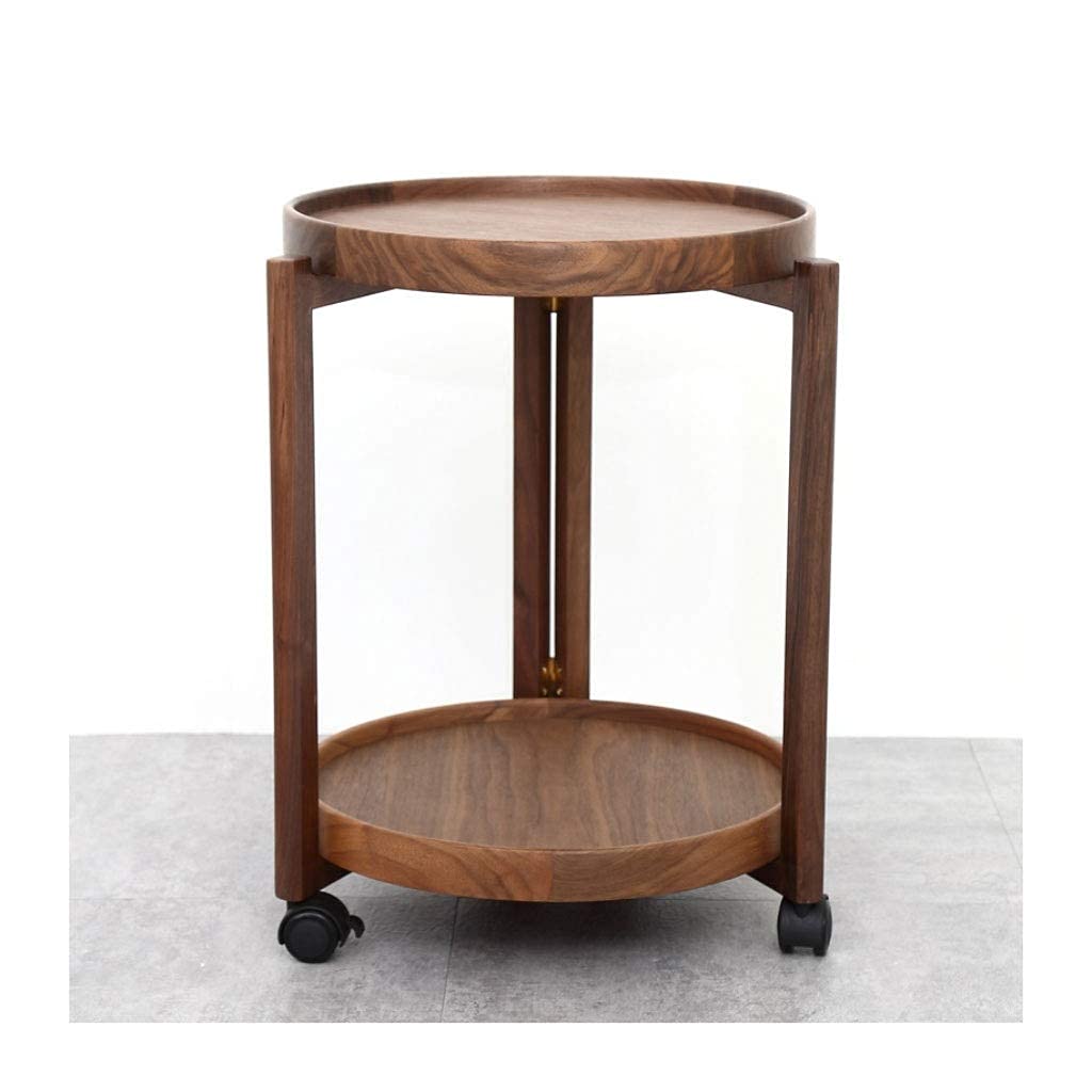 HXCQHWCoffee Tables Movable Small Coffee Table Nanyang Walnut Living Room Sofa Side Table Simple DoubleHXCQHWlayer Round Small Corner Table For Easy Installation Living Room End Tables