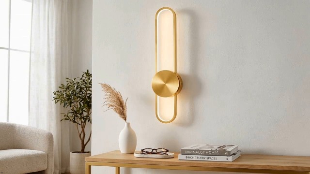 Image of JAYMP Modern Wall Sconce 4000K Dimmable LED Wall Light Fixture, Hardwired Wall Lamp for Living Room, Dining Room, Bedroom, Hallway, Lobby, Entryway, 1 Pack (Brushed Gold, H56cm /22inch)
