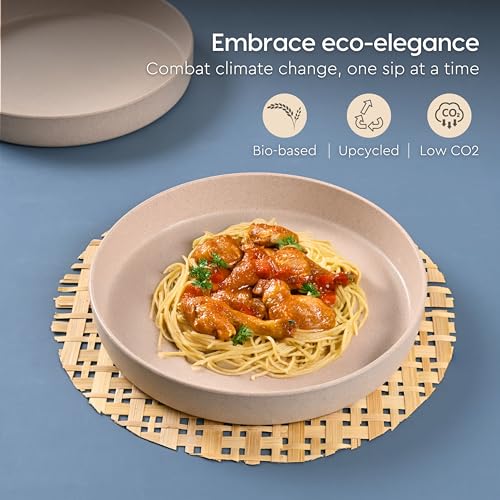 Image of Eha Earth Friendly Verde Round Plates | Set of 4 | 8 inch | Made with Rice Husk Biocomposite | Breakfast Plates | Unbreakable Dinner Plates Set | Microwave Safe | Sand Castle
