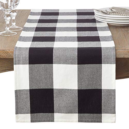 Saro Lifestyle Black Buffalo Plaid Design Cotton Table Runner, 16" X 72" #TOP28