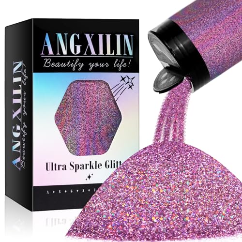 Holographic Fine Glitter for Epoxy Resin DIY Craft,ANGXILIN High Capacity 260g Shaker Bottle Fine Glitter for Nail Art Body Make Up,Tumblers Jewelry Making Laser Fine Glitter (Laser Pinkish Purple)