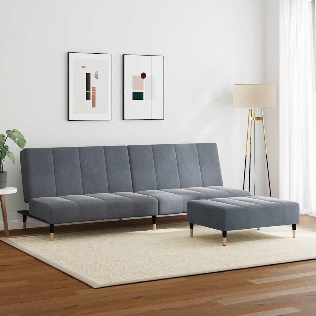 Divano letto 2 posti con poggiapiedi, velluto grigio scuro, funzione trasformazione, robusto telaio in legno, per soggiorno, camera degli ospiti, 200 x 84,5 x 69 cm
