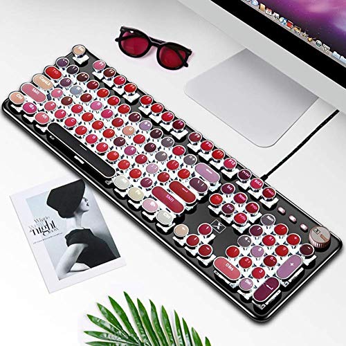 Felicon Lipstick Mechanical Gaming Keyboard, Typewriter Style Retro Keyboard With White Led Backlit,104-Key Anti-Ghosting Blue Switch Wired Usb Metal Panel Round Keycaps For Desktop, Laptop #TOP2