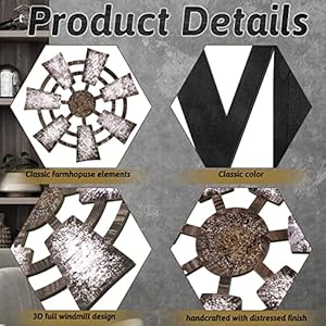 Qunclay 4 Pcs Windmill Wall Decor Wooden Home Letters Decoration Rustic Farmhouse Home Hanging Wood Sign Farmhouse Wall Decor for Living Room Kitchen Bedroom PorchBlack