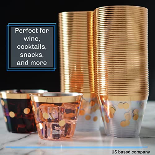 Lot45 Plastic Cocktail Glasses 100 Pack - 9 Oz Rose Gold Plastic Cups Disposable Wine Glasses For Parties - Clear Plastic Party Cups For Weddings And Events - Rose Gold Cups For Punch, Candy, Parfaits #TOP2