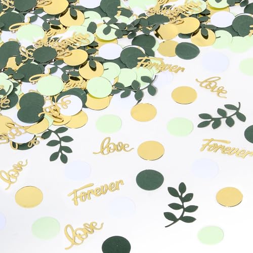 Greenery Wedding Table Confetti,Bridal Shower Decorations,Sage Green Love Confetti for Engagement Table Decorations