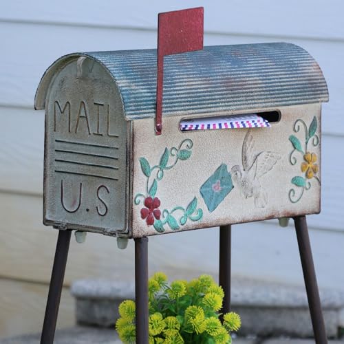Vintage Mailboxes for Outside with Stand,Metal Mailbox and Stand Combination,Decorative Mailbox for Parcels, Envelopes & Garden Storage