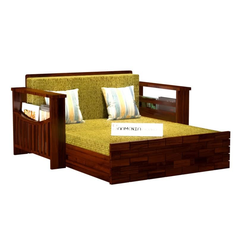 Image of Mamta Furniture Solid Wood Foster 2 Seater Sofa Cum Bed for Living Room | Two Seater Queen Size Sofa Bed for Home | Sofa Com Bed | Sheesham Wood Mahogany Finish