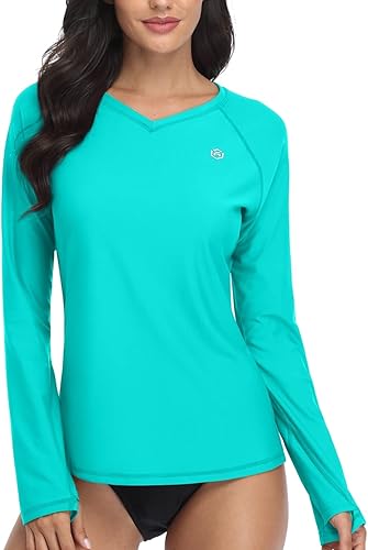 ATTRACO Camiseta de protección contra erupciones para mujer, manga larga, estampada, protección UPF 50