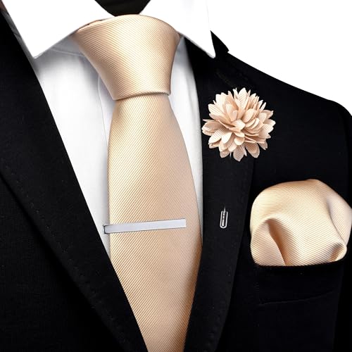Image of Branduce 3.15 inch（8cm） Solid Formal Tie and Pocket Square Plain Necktie Lapel Pin and Tie Clip Set for Men