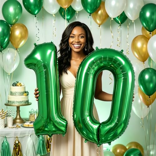 Image of Number Balloons Green Party Balloon - Giant Number 10 Balloon, 40 Inch Large Balloon for St. Patrick's Day Games Theme Birthday Decoration, Girls Boys Party Supplies