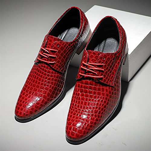 Dress Oxford Shoes for Men Lace Up Crocodile Embossed Derby Shoes Pointed Toe Vegan Leather Non Slip Low Top Anti-Slip Rubber Sole Wedding(Red,10 M US)4