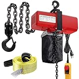Partsam 1100lbs Lift Electric Chain Hoist Single Phase Overhead Crane Garage Ceiling Pulley Winch Hook Mount G80 Chain w Pendant Control and Towing Strap Sling (1/2T 110V), 10ft Lift Height, 2 Hooks
