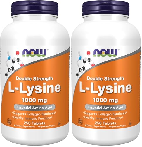 Image of NOW Foods Supplements,L-Lysine (L-Lysine Hydrochloride) 1,000 mg,Double Strength,Amino Acid,250 Tablets,(Pack of 2)