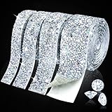 4 Rolls Crystal Rhinestone Ribbon - Self Adhesive Bling Ribbon Diamond Rhinestone Tape, Diamond Bling Wrap for Craft, Clothes, Bottle, Cake, Phone, Birthday, Wedding Decor (AB Sliver)