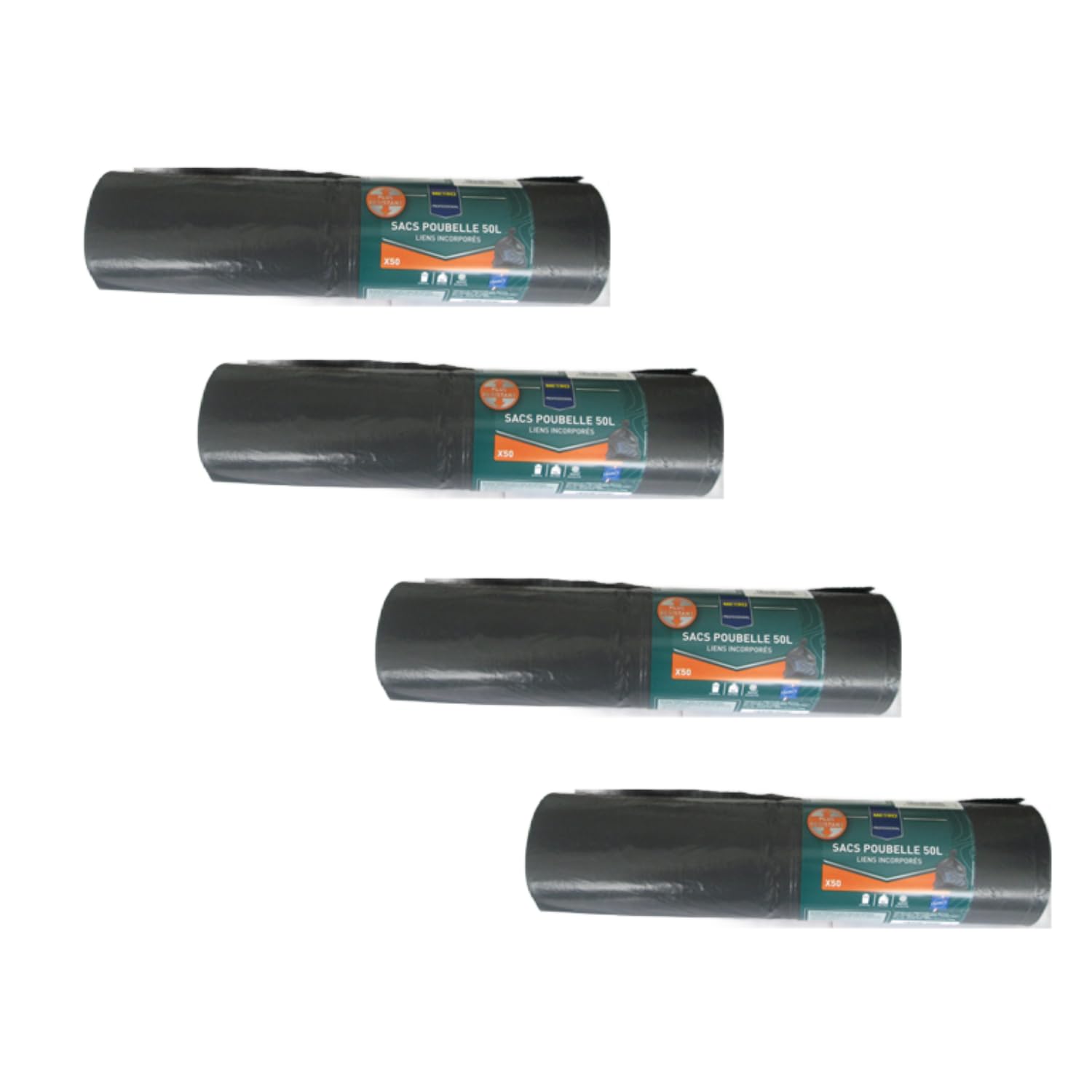 METRO PROFESSIONAL - Bolsas de basura corredizas 50 L - 200 bolsas (4 paquetes de 50) resistentes con enlaces integrados