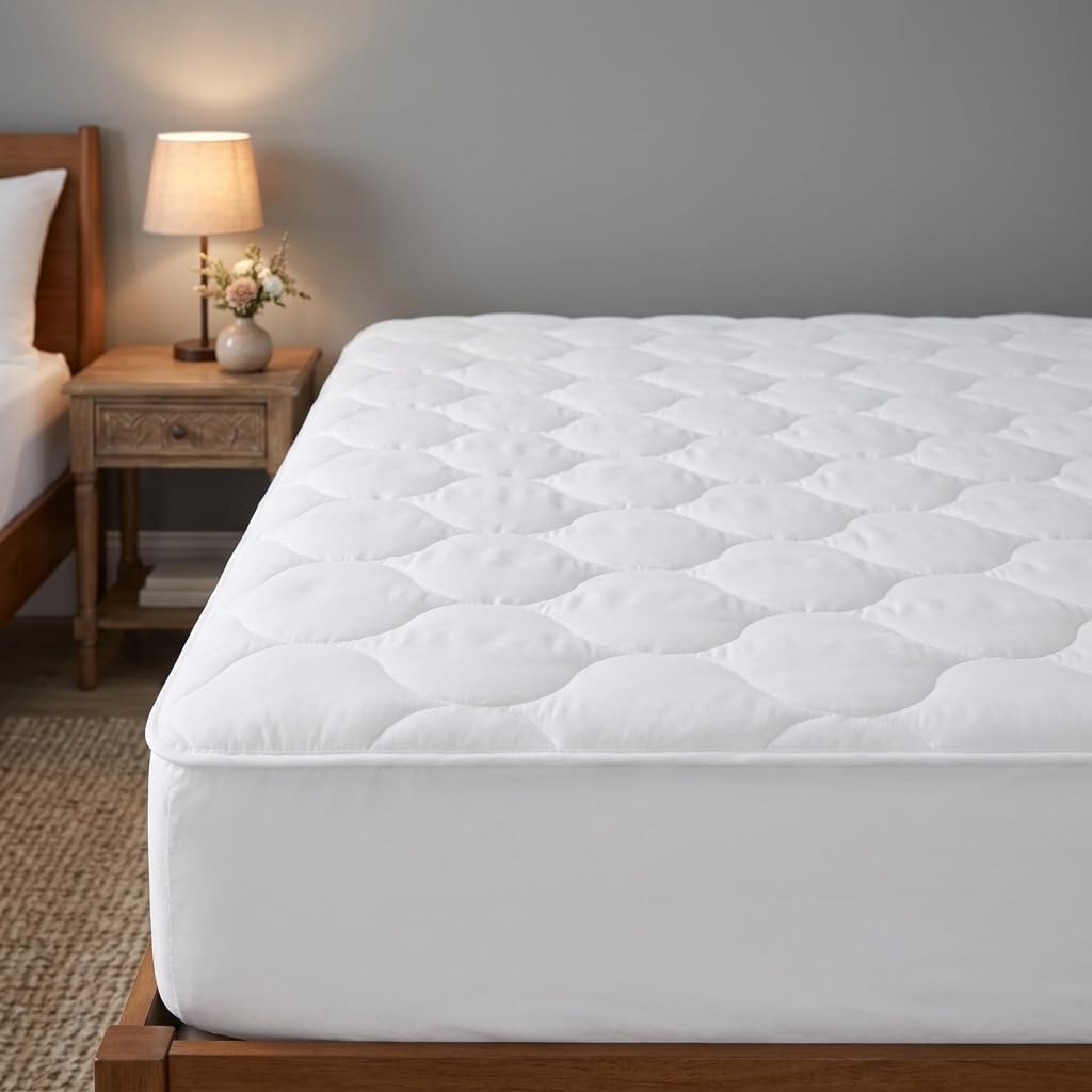 Cotton Mattress Pad, Quilted Breathable Mattress Topper Protector, 18 Inches Deep Pocket, Twin Size, White