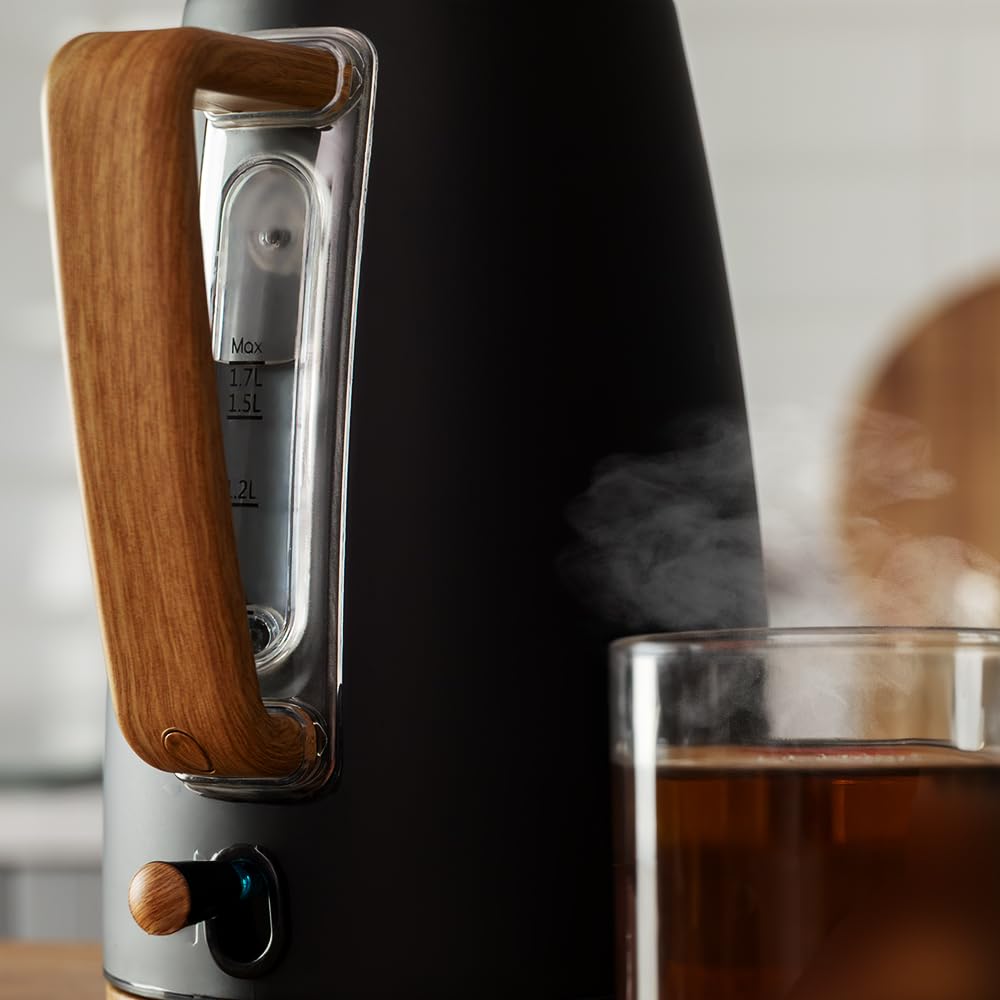 Cecotec Bouilloire Electrique 1,7L ThermoSense 200 Woody. Bouilloire 2200 W, Capacité 1,7 L,Ébullition Rapide, Inox Alimentaire, Filtre Anticalcaire,Arrêt auto, Base Pivotante 360°, Design Effet Bois