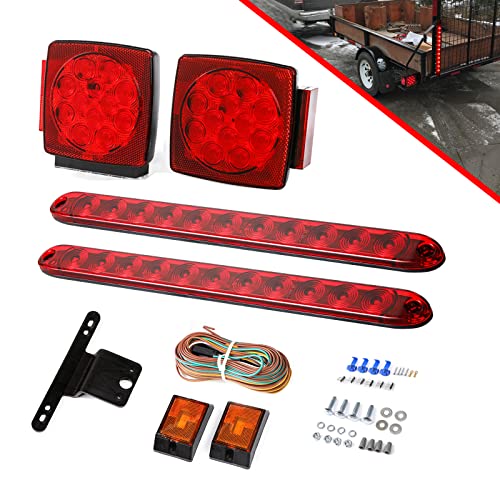 CZC AUTO 12V Submersible LED Trailer Light Kit for Under 80 Inch Vehicles Square Stop Turn Tail Lights with Wire&Bracket, Side Marker Lights, 16