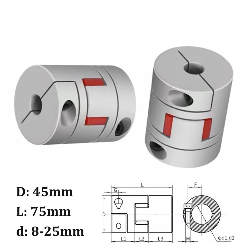 1 PZ D45L75 Morsetto flessibile plum Dimensioni albero Accoppiatore motore Giunto albero mascella 8mm-25mm