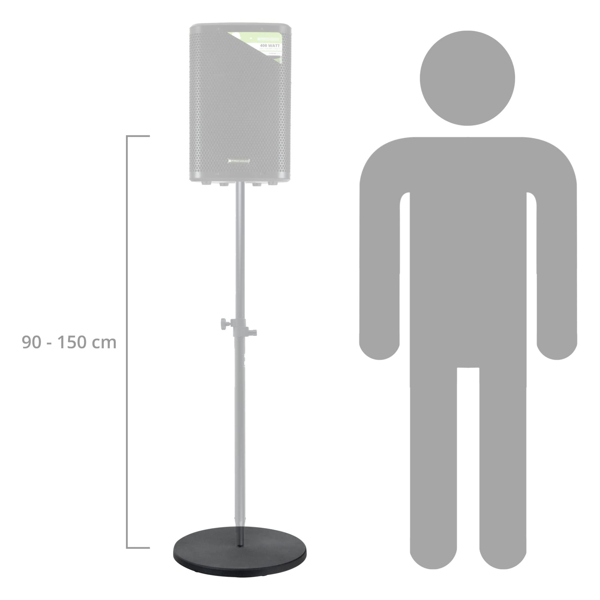Soporte para Altavoz Pronomic 150cm con Base Redonda, Plato, con Rosca M20 | Base redonda pesada para barras de separación de altavoces, De hierro fundido, Diámetro: 44 cm, Peso: 9, Color: negro, 3 kg