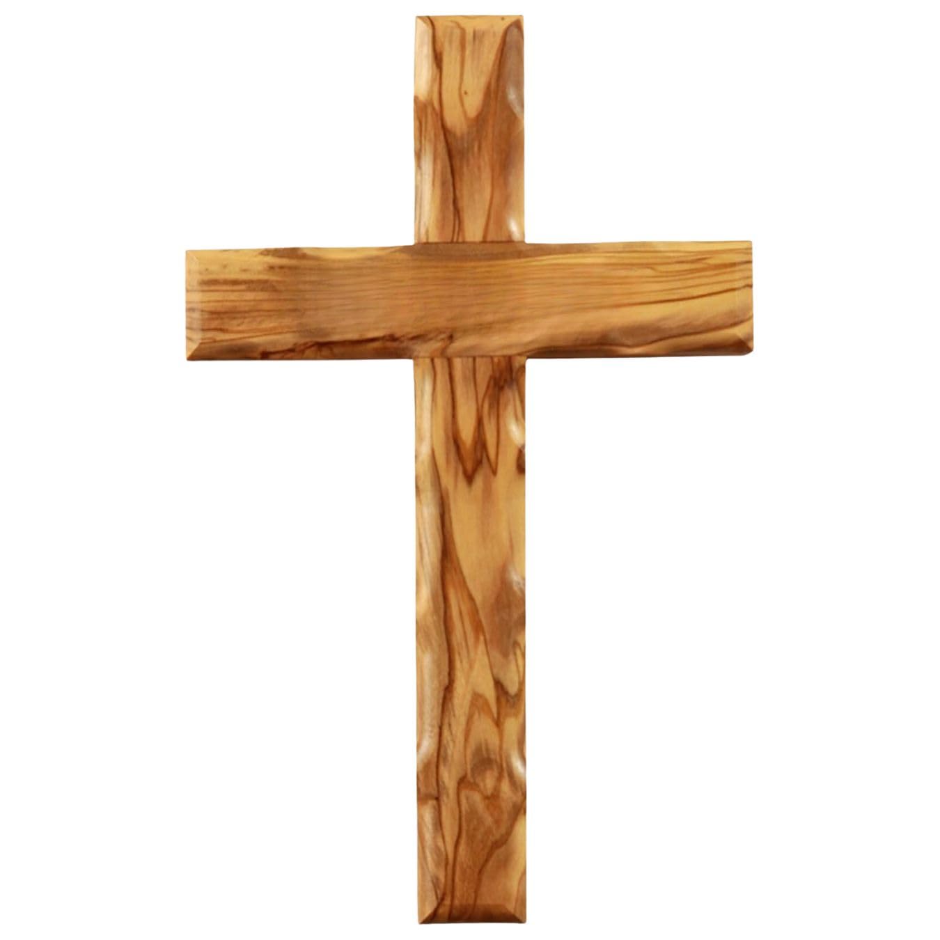 KASSIS Olive Wood Hanging Wall Crucifix, Simple Design 20 cm, Handmade Cross from Bethlehem, Confirmation