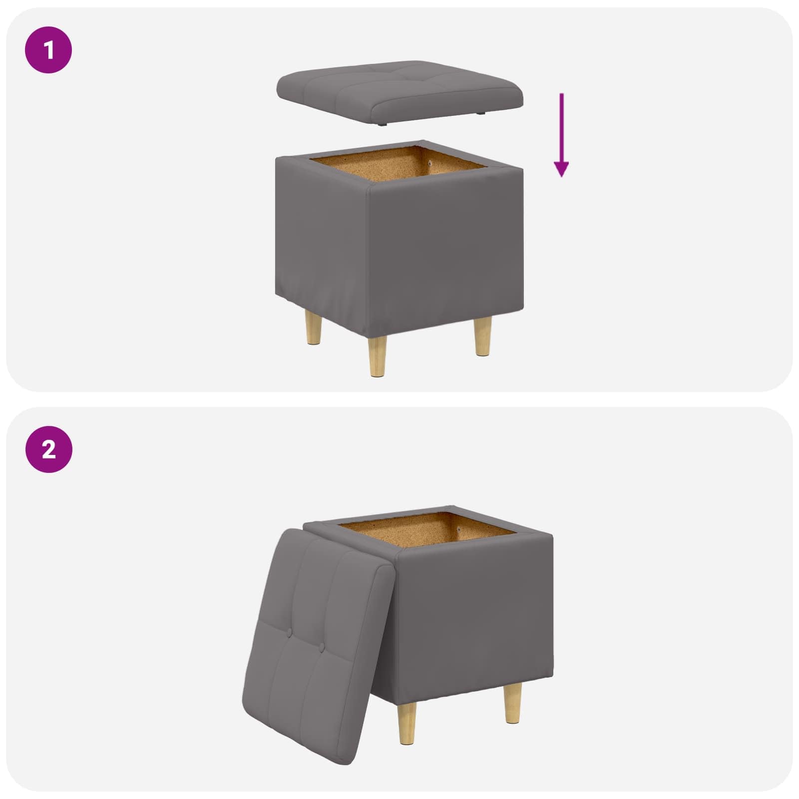 Sottomano grigio in ecopelle, 40 x 40 x 45 cm, con vano portaoggetti, seduta e gambe stabili, per soggiorno, cucina, sala da pranzo, lounge