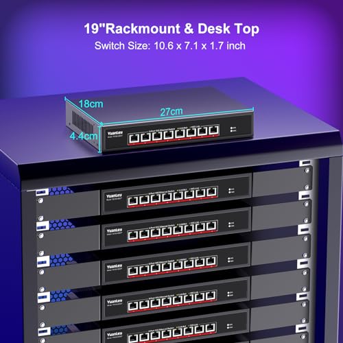 Image of YuanLey 8-Port 10G Ethernet Switch, 8 x 10Gbps RJ45 Ports, Support 10G /5G /2.5G /1G /100Mbps Speed Auto-Negotiation, 160Gbps Switching Capacity, Unmanaged Switch Rackmountable, Plug and Play
