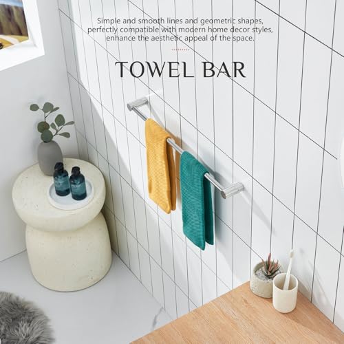 Image of KOKOSIRI Towel Rack Chrome 24-Inch Towel Bar for Bathroom Wall Mount Single Rod Bathroom Lavatory Accessories Polished Stainless Steel, B4007CH-L24