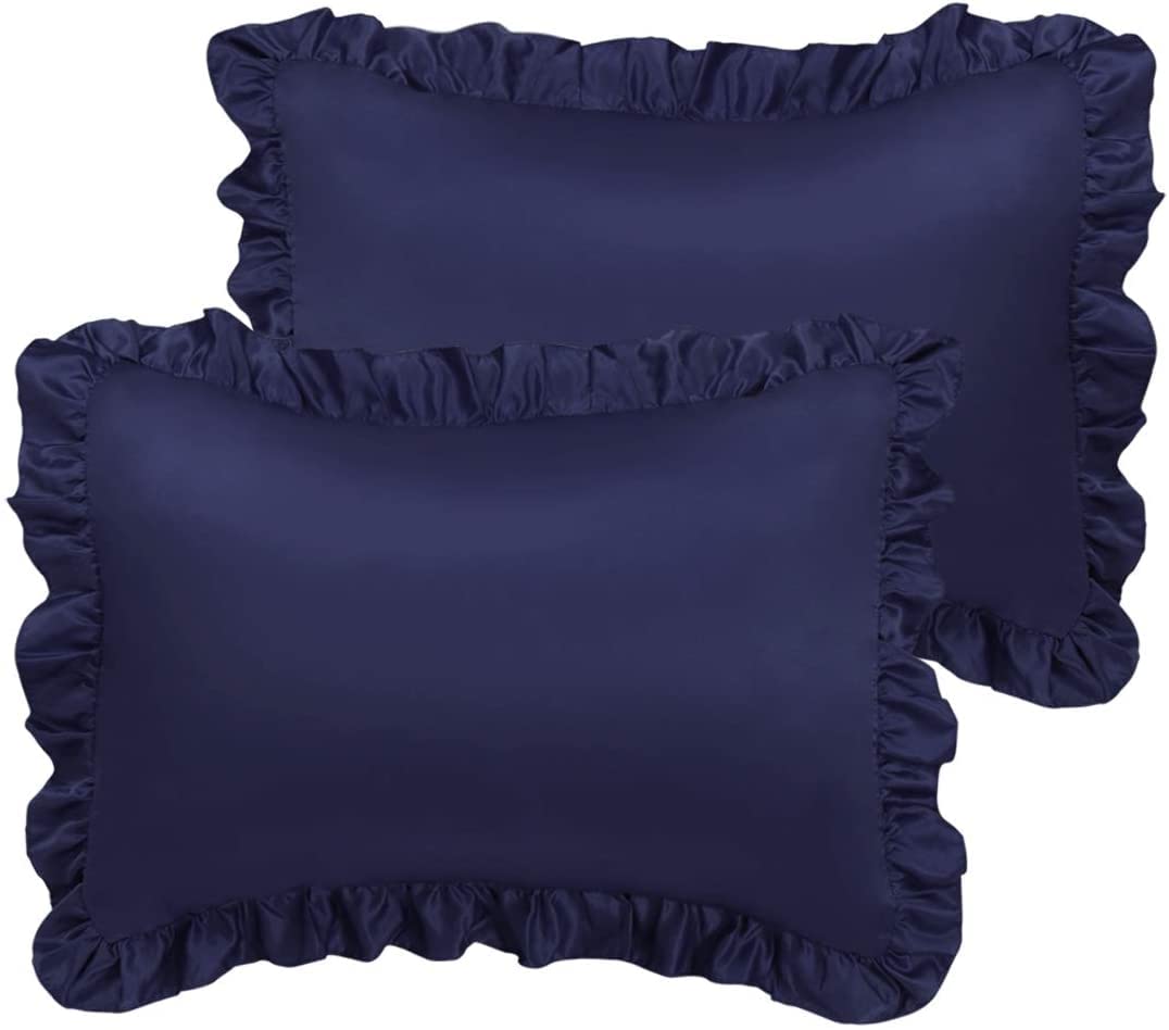 Trend Bedding Mart Pillow Shams Pack of 2 Edge Ruffled Pillow Cases 600 TC Bedding Pillow Covers with Envelope Closure (Navy Blue, Standard- 20 Inches x 26 Inches)