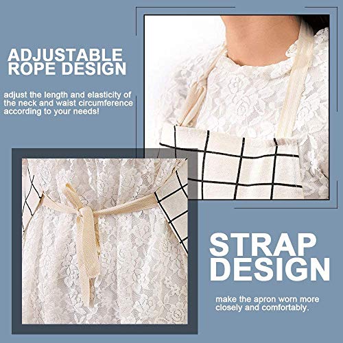 Image of KPNG Lattice Cotton Linen Apron Woman Adult Bibs Home Cooking Baking Coffee Shop Cleaning Aprons Kitchen Accessory (Pack Of-3, Mix)