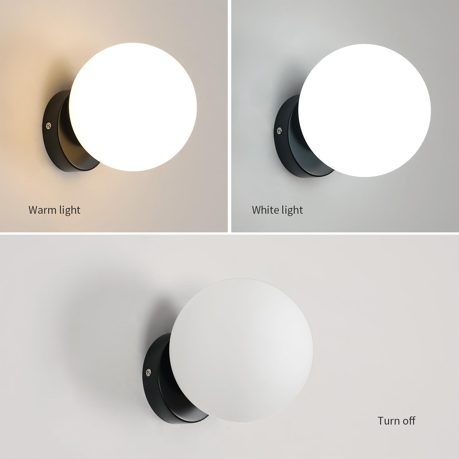 Tealight Applique da Parete Interno, Lampada da parete Moderno, Applique Sfera Nero, E27 Lampada a Muro Paralume di vetro 15CM per Camera da letto, Soggiorno, Corridoio, Senza Lampadina