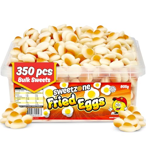 Sweetzone Mini Fried Eggs Halal Sweets Tub 805g Approx. 350 Jelly Treats Bulk Pick and Mix Retro Candy Wrapped Party Candy for Kids Birthdays Party Bags Sweet Gift & Sharing