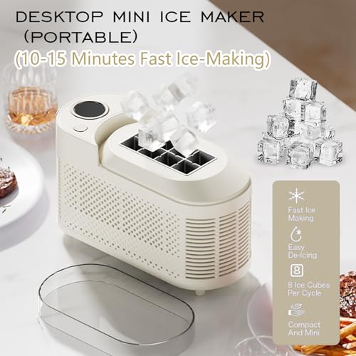 Máquina eléctrica portátil para hacer hielo - 8,5 x 3,7 x 5 pulgadas, para uso doméstico y automotriz, con barra auxiliar para extracción fácil del hielo, ideal para viajes, cocinas en RV, color blanco miniatura 2
